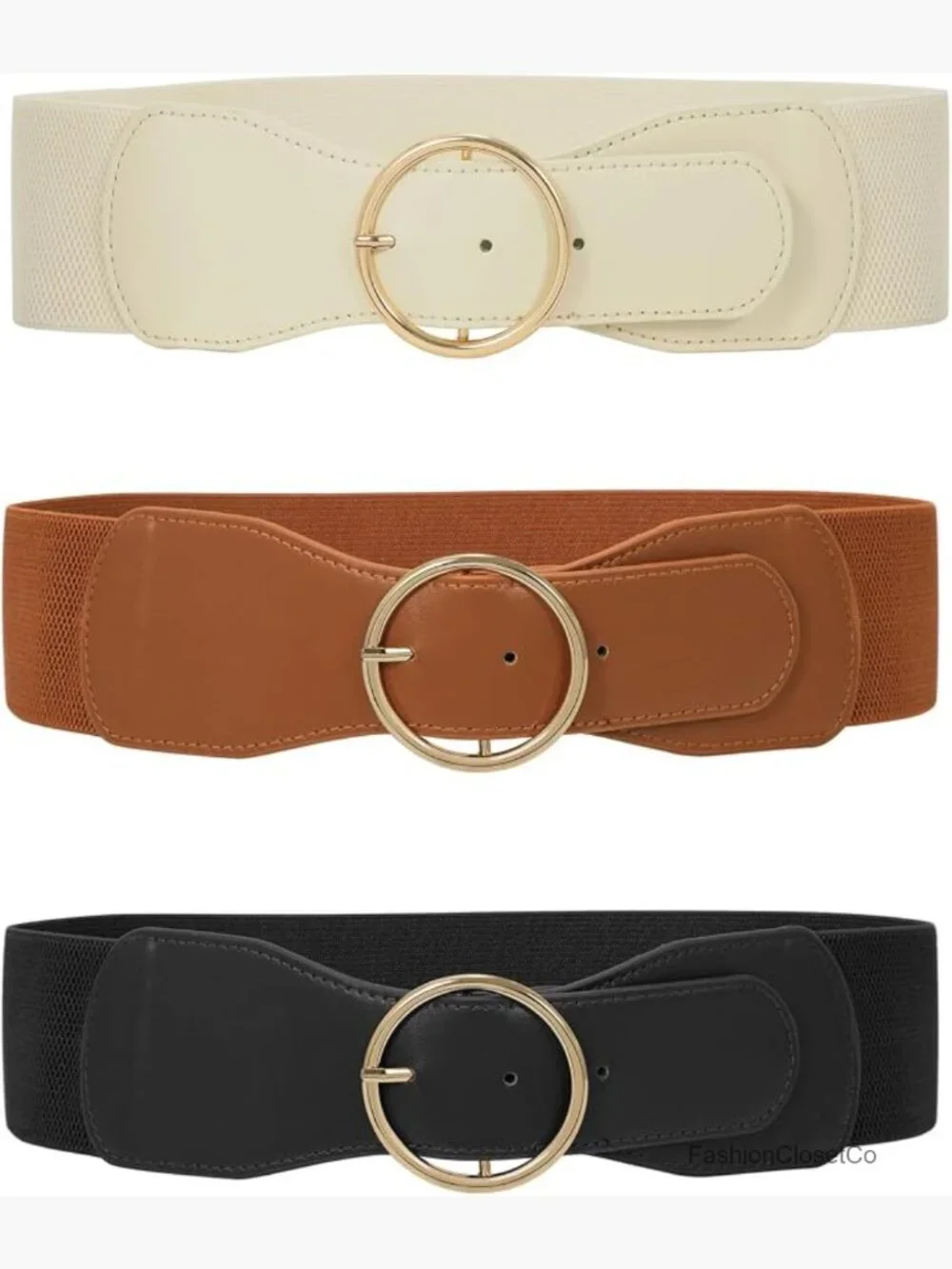 Women Elastic Stretchy Wide Belt with Gold O Ring Buckle